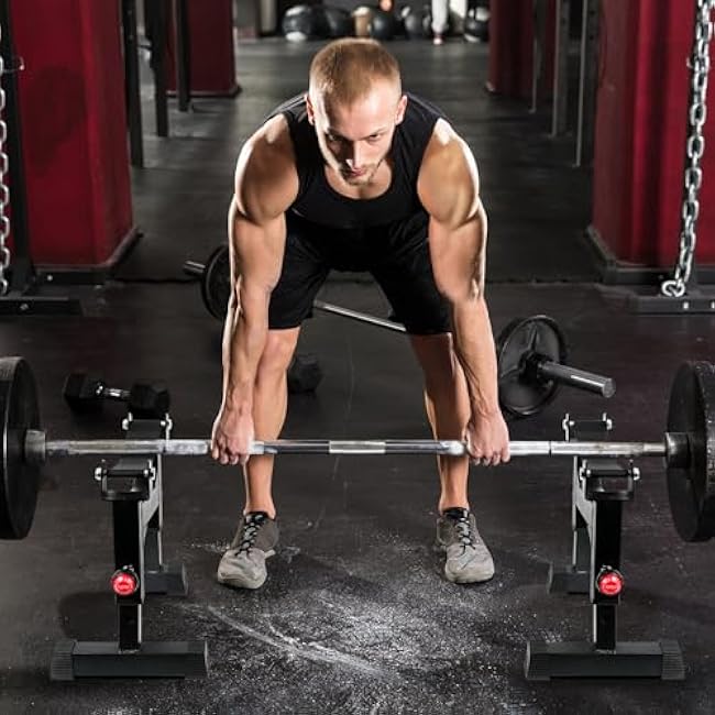 Deadlift Jack Barbell Stand, Barbell Rack, Barbell Buffer Frame, Carbon Steel Barbell Jack, Easily Load and Unload 800lb Barbell Plates for Deadlift Exercise & Weight Training (Black)