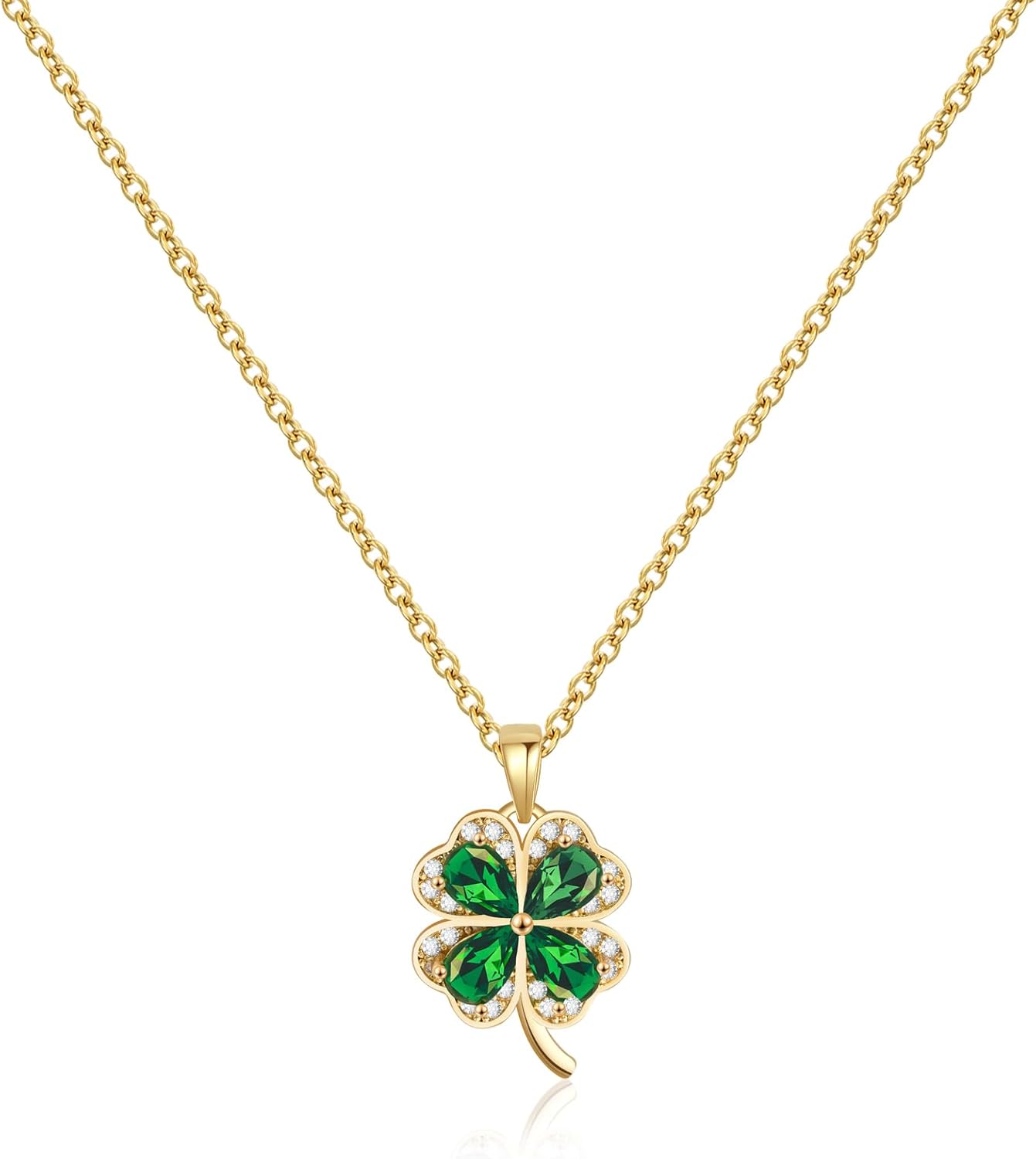 Gold Clover Necklace with Emerald Peridot Four Leaf Clover Necklace for Women Olive Green Clover Heart Necklace Clover Jewelry for Gift