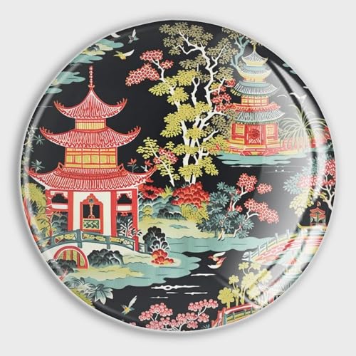 Asian Small Magnets Refrigerator Glass Chinoiserie Charcoal Coral Pagoda Asian Pavilion Round Fridge Magnets Magnetic Stickers for Refrigerator Holiday Mailbox Garage Door School Decor