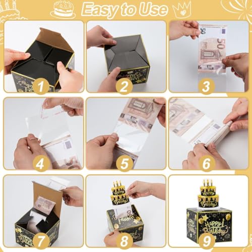 ZHAOYCSH Geldgeschenk Box zum Geburtstag - Lustige Überraschungsbox zum Geld Ziehen, Kreative Spardose mit Fotozubehör für Geburtstag, Geschenk für Frau, Freundin, Mutter (Schwarz Gold)
