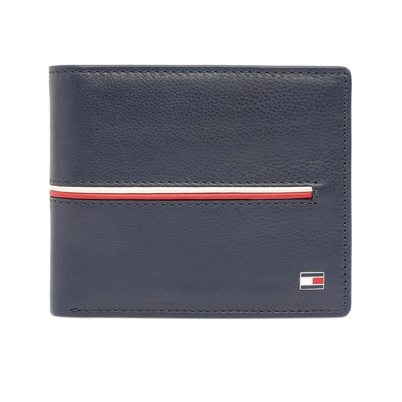 Image of Tommy Hilfiger Men's Leather Wallet Glasgow - Navy | Pebbled Texture | Multicard & Coin Utility | Stylish Purse for Men