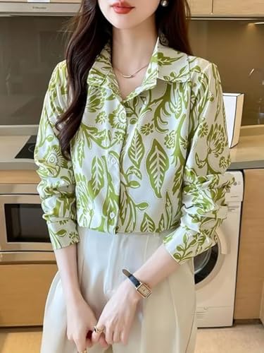 Image of Leriya Fashion Shirt for Women S-3XL | Abstract Printed Crepe Full Sleeve Shirt Collared Silhouette | Office Wear Tops for Women, Western Shirt for Women & Stylish Tops for Women Smart-Casual Styling