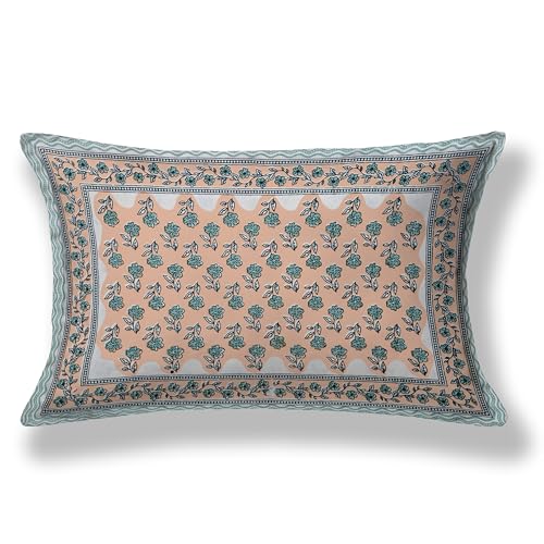 Image of 100% Cotton Single Bedsheet with 1 Pillow Cover | 240 TC Pure Cotton Flat Bed Sheet | Traditional Jaipuri Printed Bedding Set | Soft & Breathable | 60 x 90 Inch (Rangmahal Single 10)