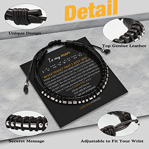 Inspirational Gifts for Men Morse Code Bracelets Mens Bracelets Graduation Gifts for Him Fathers Day Adjustable Leather Bracelet Motivational Birthday Annivesary Jewelry Stocking Stuffers for Men