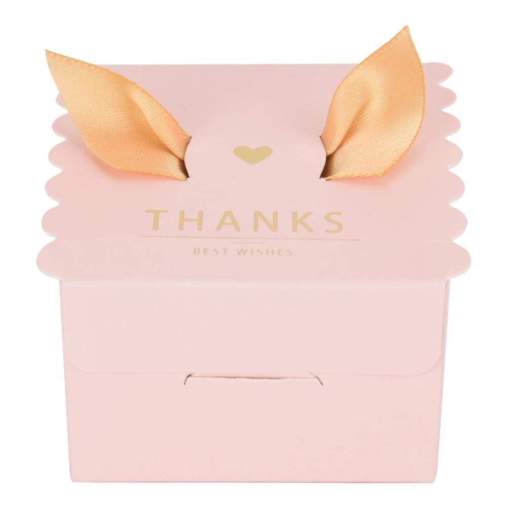 50 Scatoline Quadrate Per Confetti E Bomboniere, Con Fiocco, Colore Rosa, 6,5x6,5x4,5 Cm