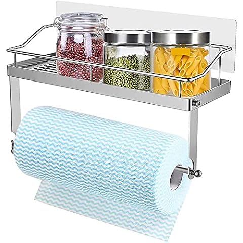 ZB ZealBoom Spice Rack Stainless Steel Kitchen Roll Holder No Drilling Wall Toilet Paper Holder Space Saving Kitchen Rack Kitchen Paper Holder Paper Roll Holder Bathroom Storage & Kitchen Aid Cover