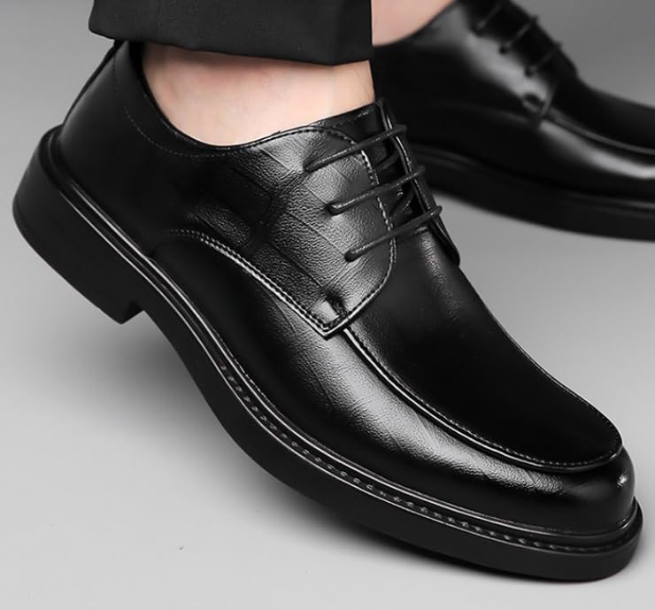 Men's Oxford Shoes Comfortable Non-Slip Low Top Business Work Dress Shoes Men Mid Chunky Heels Derby Shoes3