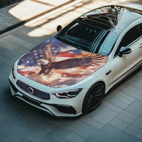 Image of Car Hood Cover Protector, A Washable Automotive Accessory with an Flying Eagle Print Design for Car Front Hoods, Measuring 59x51 Inches