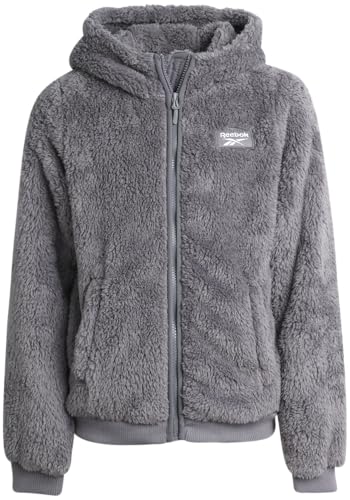 Reebok Girls’ Fleece Jacket – Full Zip Faux Fur Teddy Coat – Sherpa Fleece Hooded Sweatshirt Jacket for Girls (7-16)2