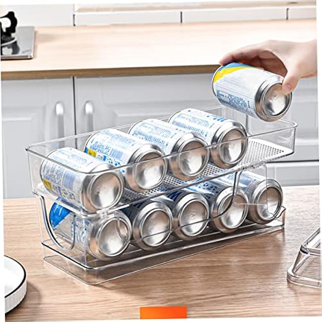 VICASKY Multi Function Double Soda Holder Fridge Organizer Transparent Pet Material Capacity Can Storage Container for Kitchen Freezer Office and Home Accessories