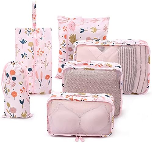 Dizdvizd 6 Piece Packing Cubes Set, Travel Luggage Packing Organizers - Flamingo