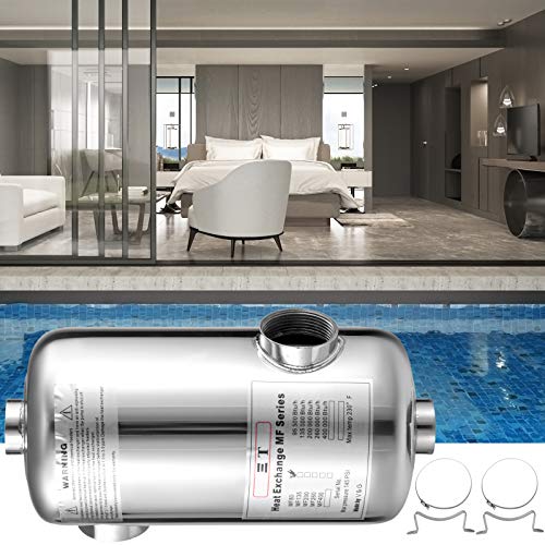 BuoQua Pool Heat Exchanger 80 KBtu/h Tube Shell Heat Exchanger Opposite Side Ports 1 1/2