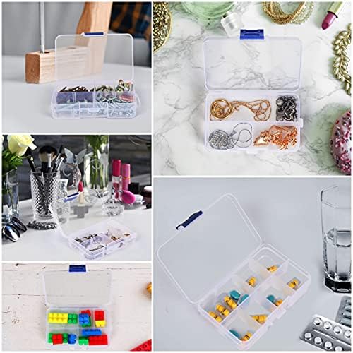 Belle Vous 10 Pack Clear Plastic Bead Storage Organiser Box with Adjustable Dividers - 10.5 x 6.5cm/4.13 x 2.56 Inches - 8 Compartment Grids for Small DIY Art & Crafts Accessories & Jewellery