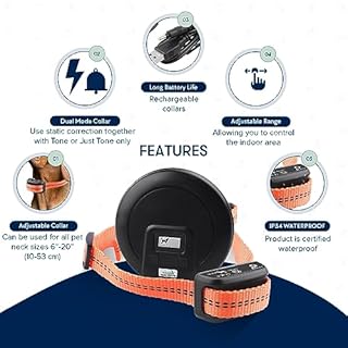 My Pet Command, Indoor Pet Barrier Adjustable Range, Static and Tone Correction, Hidden Fence for Dogs Containment Collar, Wireless Pet Gate Keeps Areas Off Limits, Rechargeable Collars 1 Collar kit