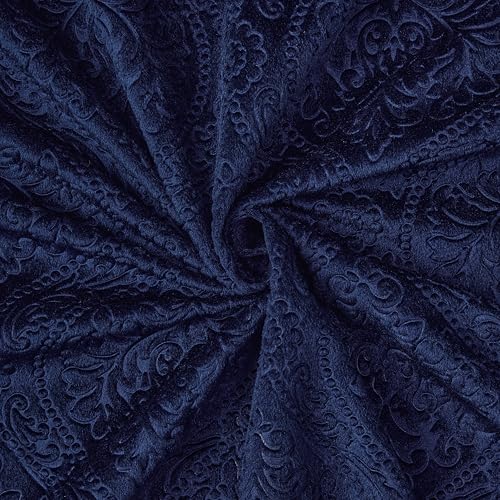 Image of Encasa XO Embossed Velvet Fabric Material by Meter Navy Blue | Sofa Cloth Material | Unstitched Fabric for Making Cushion Cover, Sofa Cover | 175 GSM | 2 Meters, 200x150 cm