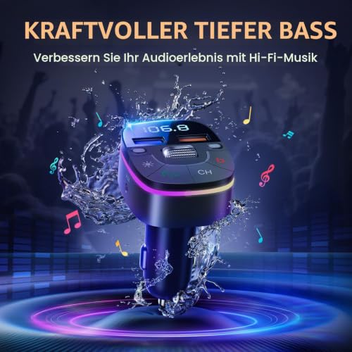 LENCENT Bluetooth 5,0 Auto FM Transmitter, QC3,0 Autoladegerät, AUX Bluetooth Radio Adapter...