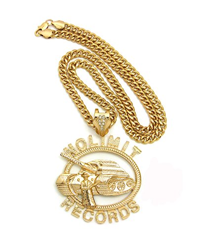 Crescendo SJ INC NEW NO LIMIT RECORDS PENDANT & 6mm/24 CUBAN CHAIN HIP HOP NECKLACE - RC2943G