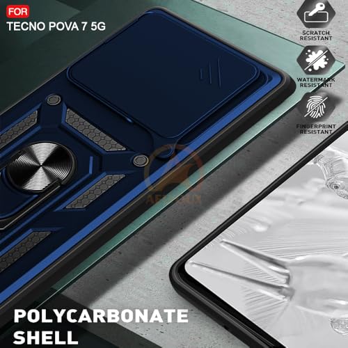 Image of Armor Bumper Back Cover Case for Tecno Pova 7 5G Rotating Camera Cover, Ring Holder & Kickstand | Heavy Duty & 360 Degree Protection Tecno Pova 7 5G Back Cover (Blue)