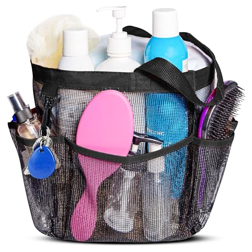 Bamodi Mesh Shower Caddy Basket/Hanging Portable Shower Tote Bag Cestino da doccia a rete – Borsa da toilette trasparente Tote Bag Organizer da appendere – per donne e donne, asta appendiabiti