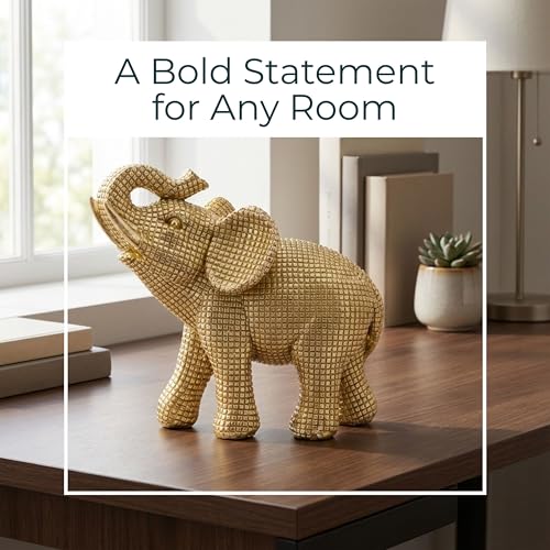 Figura decorativa de elefante en resina dorada de 7 pulgadas miniatura 3