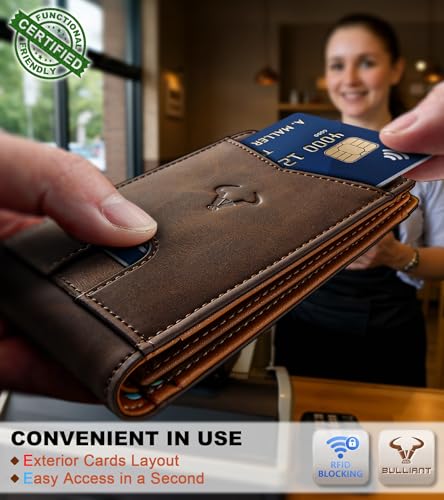 Image of BULLIANT Men Slim Leather Pocket Wallet Bill Holder 11Cards-Genuine Leather | RFID Blocking | Easy Access | Gift Boxed