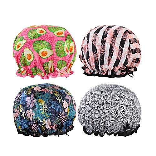 Shower Cap for Women Waterproof Bath Cap Double Layers Shower Hat for Hair Protection 4 pack