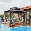 GAOMON 10'x12' Hardtop Gazebo, Outdoor Polycarbonate Double Roof Canopy, Aluminum Frame Permanent Pavilion with Curtains and Netting, Sunshade for Garden, Patio, Lawns (10x12ft)