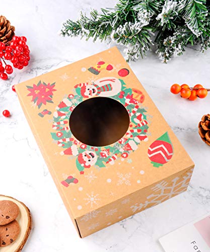 NPLUX 24 Pack Christmas Cookie Boxes with Window Christmas Pastry Boxes for Gift Giving and Party Cookie Exchange(Brown)