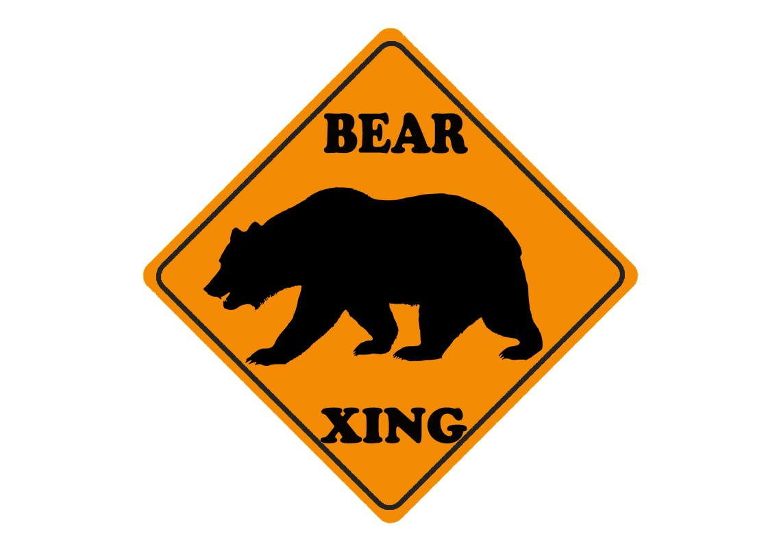 Bear Xing Sign, Crossing Warning Attention Slow Down Metal Tin Signs 12 X 12 Inches