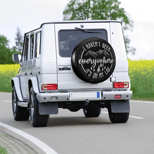Image of Camper Explorer's Motto Spare Tire Cover - 15-inch PVC Leather Wheel Protector with Mountain and Forest Design - Waterproof & Durable for RV, Jeep, Trailer, SUV
