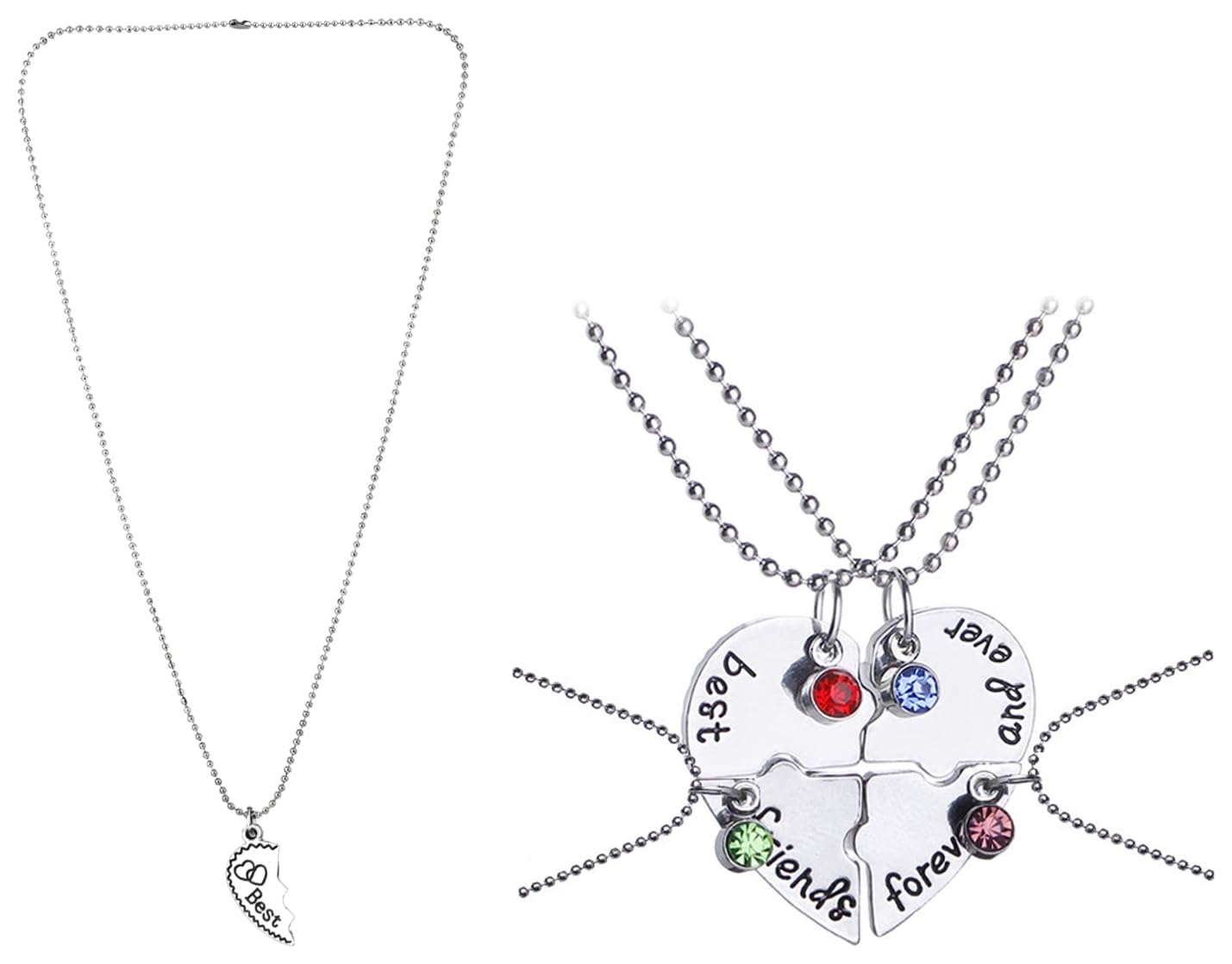 Women's Heart Shaped 4 Pcs Best Friends Forever Necklace Chain Pendant Locket Heart Shaped 2 Pcs Best Friends Forever Necklace Chain Pendant Locket