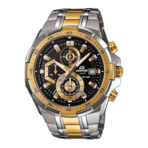 Image of Edific Analog Chronograph Men's Watch - Stainless Steel Two-Tone Gold & Silver Strap, Black Dial, Date Display