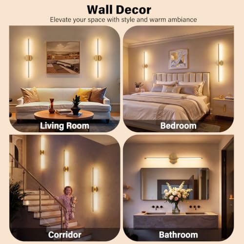 Image of Ollny Rechargeable Battery Operated Wall Sconces Set of Two with Remote Control, Dimmable & 3 Color Temperatures Wall Scones, 350 Rotatable Wireless Wall Lamps for Bedroom, Living Room, 28.7in