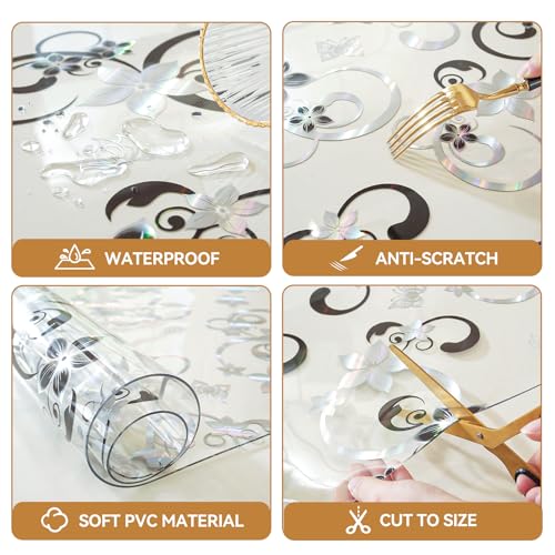 Image of LovePads Floral Clear Table Cover Protector - 30 x 48 Inch Thick Plastic Table Cloth, Waterproof PVC Desk Mat for Dining Room Table, Wood Furniture Topper, Anti-Scratch Desk Pad for Kids Writing,