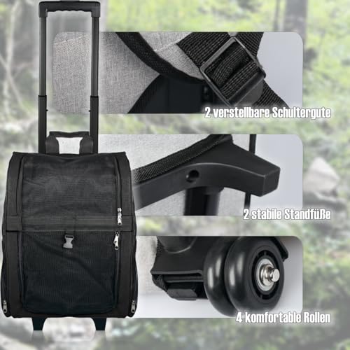 2IN1 Transporttasche mit Rollen bis 15kg Rucksack Trolley Hund Katze Hunderucksack Tasche (Schwarz)