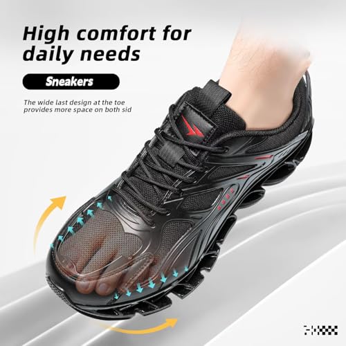 Image of Mens Walking Shoes Blade Fashion Sneakers Casual Lace up Tennis Running Athletic Sport Trainers Zapatillas para Hombre Black /Red