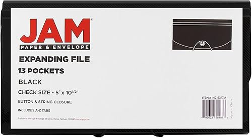 Miniatura 5 de Carpetas de acordeón - Archivo desplegable de plástico de 13 pliegos con botón y cierre de cuerda - Tamaño de cheque , Negro 0