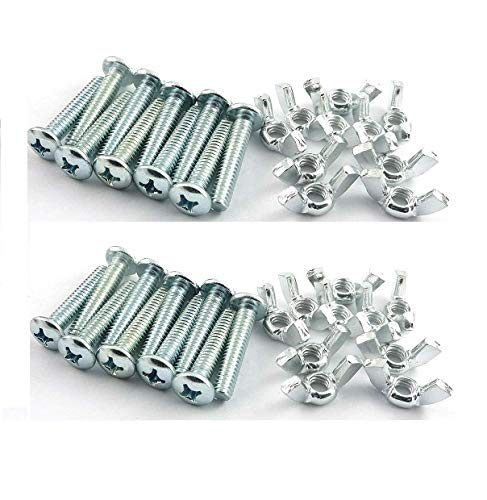 MEC® 20 Sets Screw Bolts with Wing Nut Kit Zinc Plated Carbon Steel Mounting Hardware Fitting Fastenings- 10pcs 1/4"-20 Hand Tighten Wing Nuts + 10pcs 1/4"-20 x 2-1/2" Truss (Mushroom) Head Screw Bolt