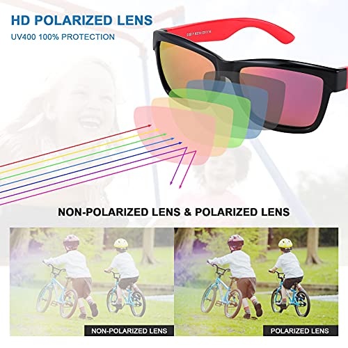 FEISEDY Kids Sunglasses UV400 Protection Polarized Lenses Boys Girls Age 3-9 TPEE Rubber Square Flexible Shades B28064