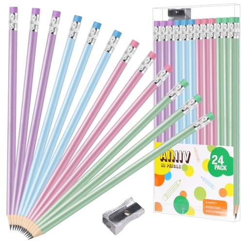 Ainiv Pencils #2 HB, Number 2 Pencils with Eraser, 24 Pieces Macaron Pencils Graphite Pencils Wood-Cased Pencils,Gift Pencils for Kids, Adults, School, Office, Wedding Party Favors