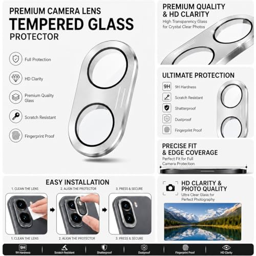 Image of FIRST MART Tempered Glass for Vivo X200 FE 5G with Silver Camera Ring Guard & Installation Kit | HD Clear Edge-to-Edge Screen Protector, Scratch Resistant, Case-Friendly | Pack of 1