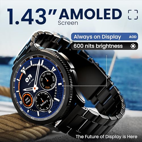 Image of GOBOULT Pyro Smartwatch 1.43'' AMOLED Screen, BT Calling 5.3, 600 Nits Brightness, IP68, 150+ Watchfaces, 120+ Sports Modes, AI Voice Assistant, SpO2 Monitoring (Graphite)