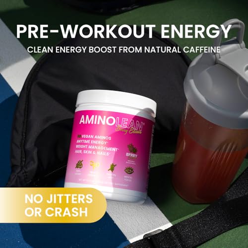 Image of AminoLean Pre Workout Powder & Natural Amino Energy with Vegan BCAA + EAA | Jitter-Free Preworkout Energy from Green Tea + Amino Acids & Weight Management for Women & Men - Vegan, Zero Sugar, No Crash