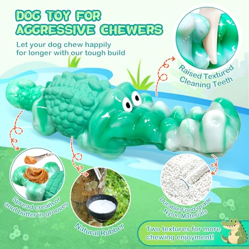 Image of Jeefome Dog Chew Toys for Aggressive Chewers Tough Squeaky Alligator