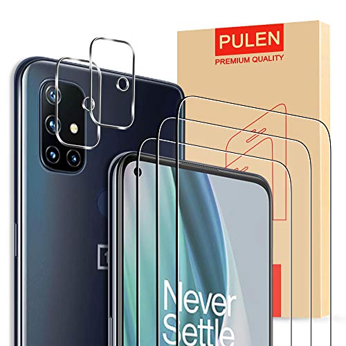 [5-Pack] PULEN for OnePlus Nord N10 5G Screen Protector (3 Packs) with 2 Packs Camera Lens Proteactor, HD Clear Scratch Resistant Bubble Free Anti-Fingerprints 9H Hardness Tempered Glass