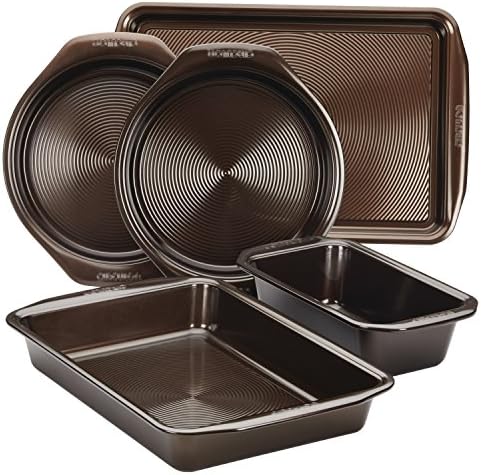 Circulon Nonstick Bakeware Set with Nonstick Cookie Sheet, Bread Pan, Bakings Pan and Cake Pans - 5 Piece, Chocolate Brown