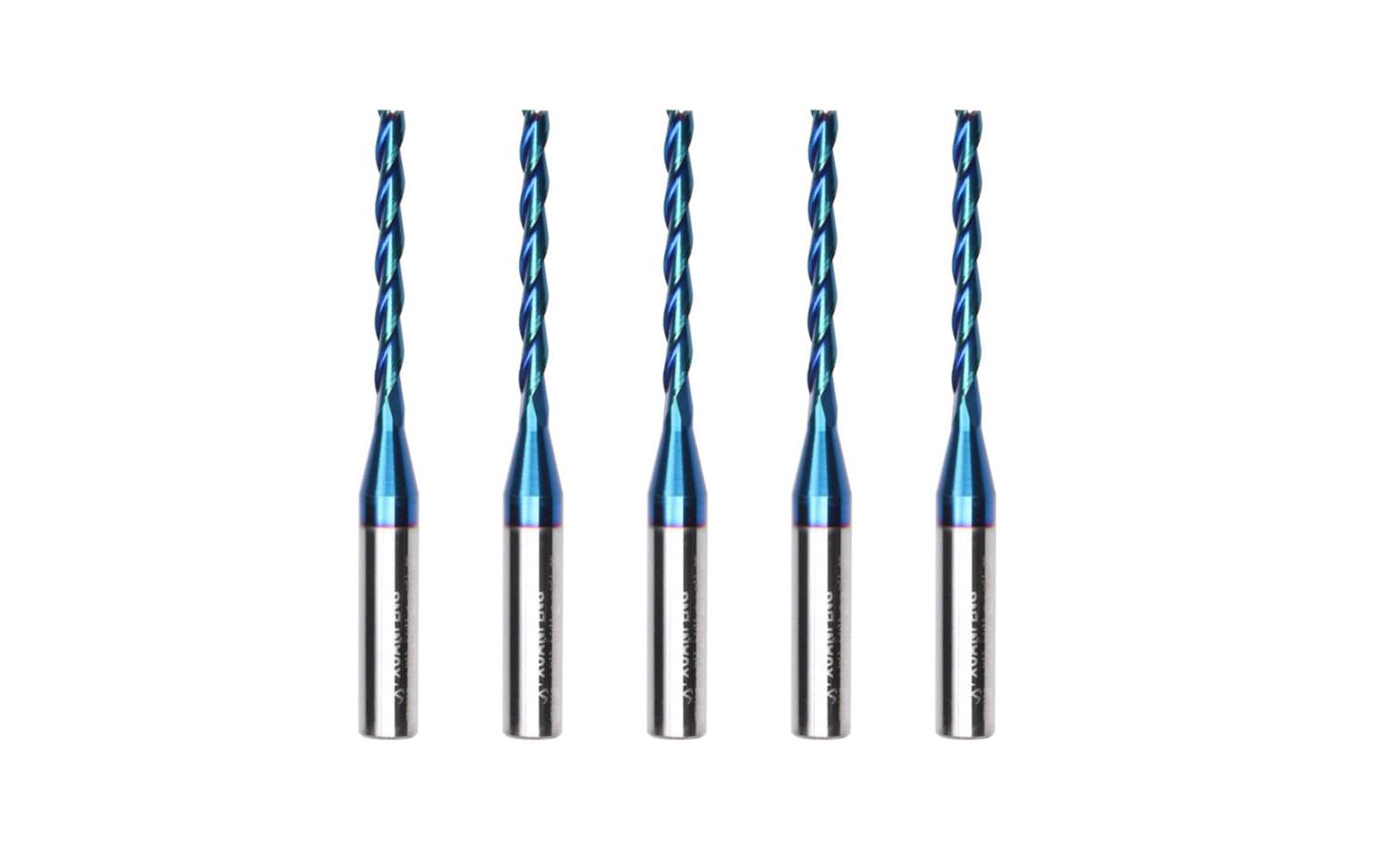 HZBIAO STF335 5PCS CNC Spiral Router Bit NACO Coating Up Cut End Mill with 1/8 inch Cutting Diameter 1/4 inch Shank