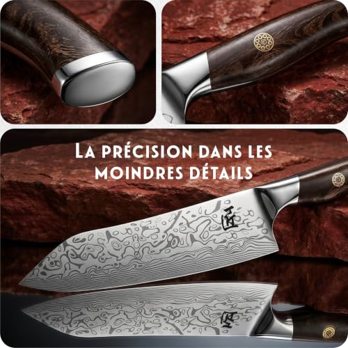 INTIGNIS Couteau Santoku 18 cm VG10 Damas, 67 Couches, Manche Bois Pakka – vue 7