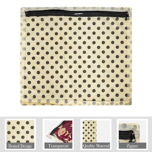 Image of Kuber Industries Non-Woven Saree Cover | Clothes Storage Bag | Single Packing Saree With Zip Closure | Wardrobe Organizer | Cloth Stoarge Organizer | Dot Design | Pack Of 12 | Cream
