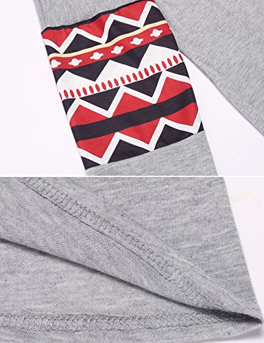 Qearal Women's Ugly Reindeer Print T Shirt Long Sleeve Christmas Blouse Tunic Top Grey